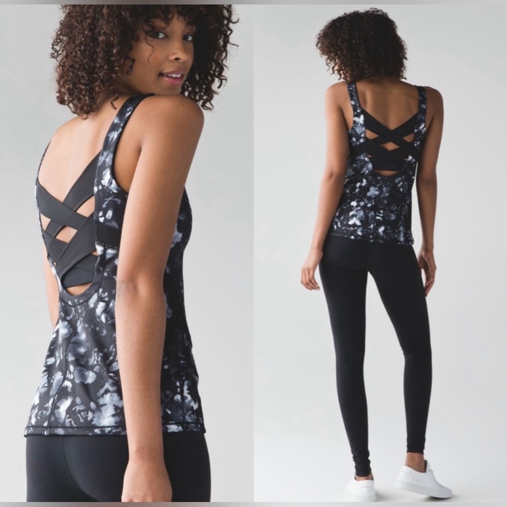 Lululemon Rise And Flow Tank Top Dusk Dye White Black 10